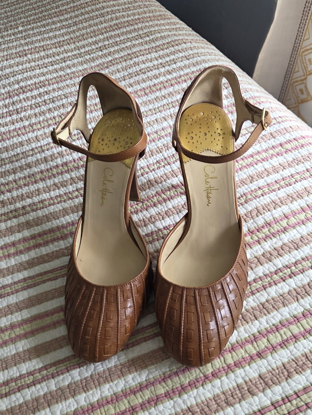 Cole Haan Nike Air Cognac Leather Ankle-Strap Pumps